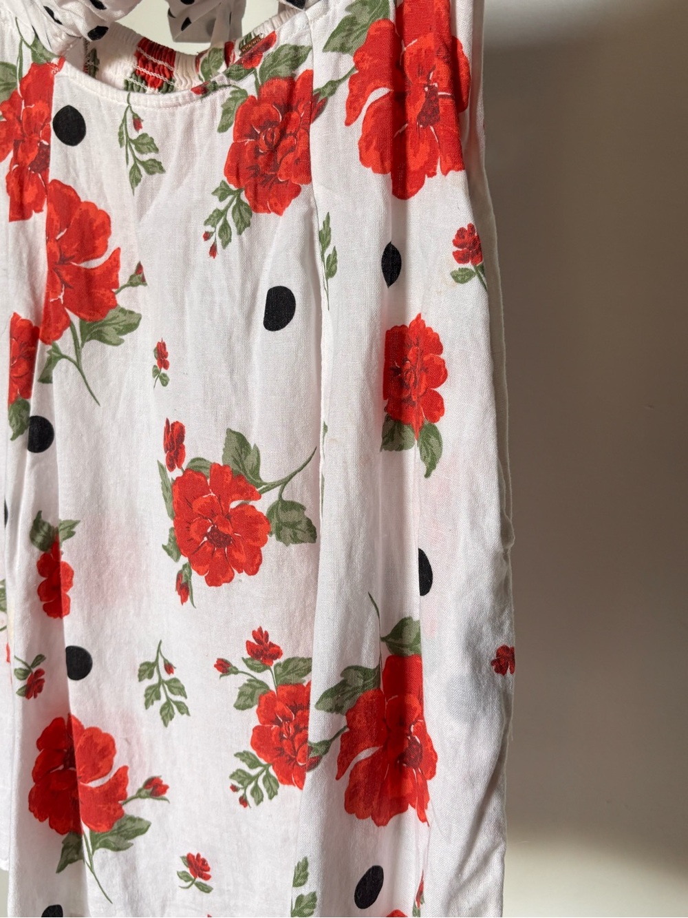 Free People White Linen Bom Bom Island Mini in Polka Dots & Roses 🌹 - Picture 6 of 9